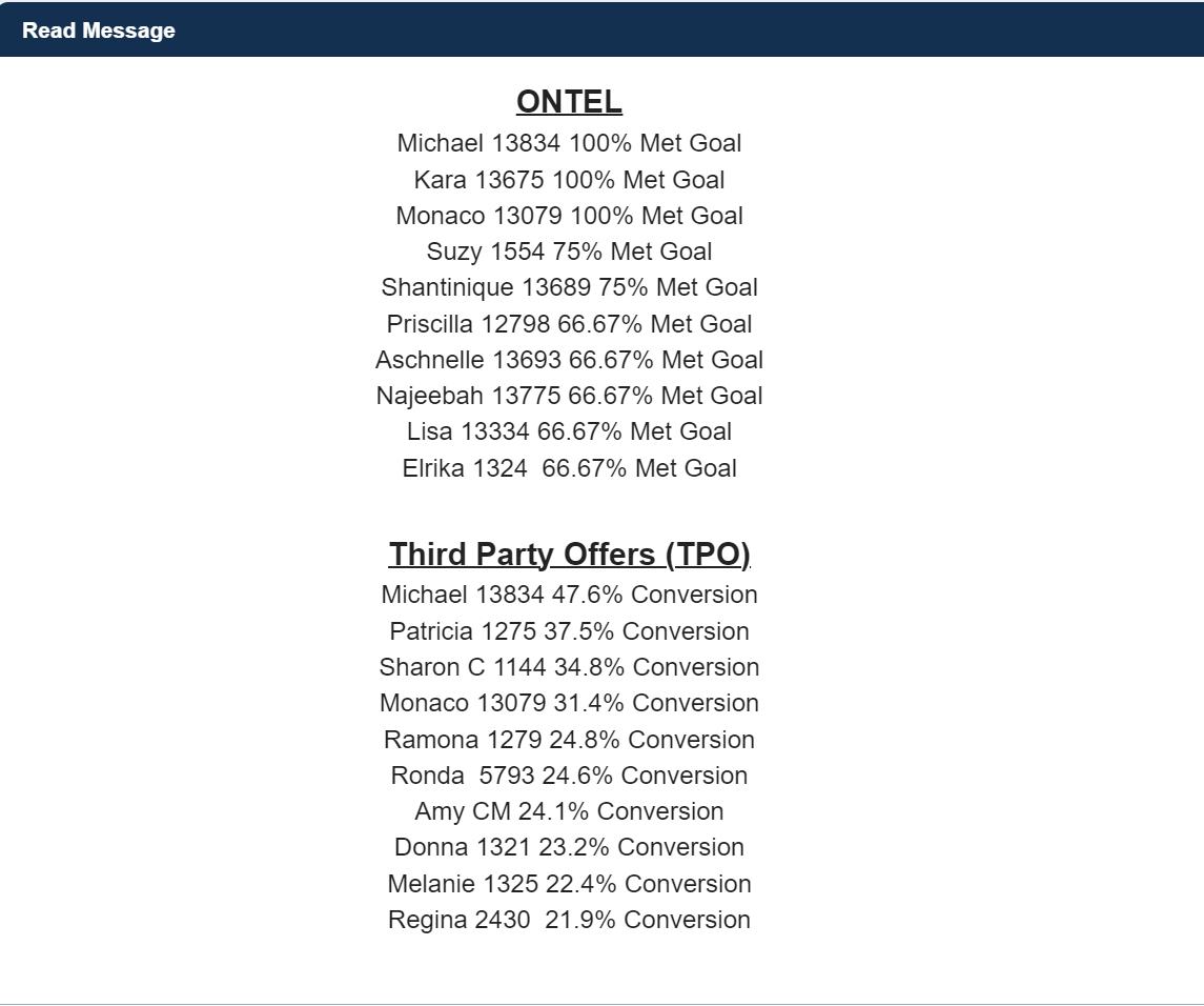 NexRep weekly report, May 2024: Michael first on both lists, 100% met goal and the top third-party-offer conversion rate